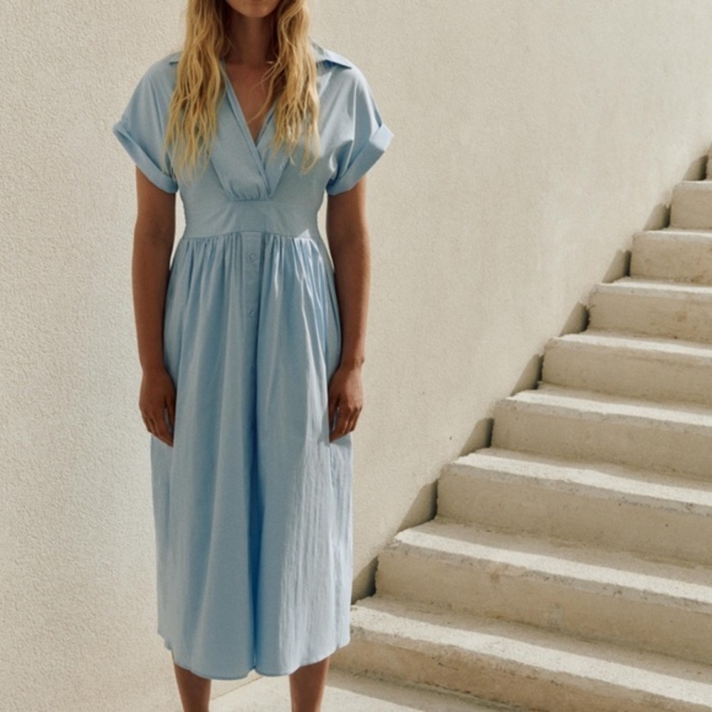Zara NWT midi skirt dress blue 3564/083